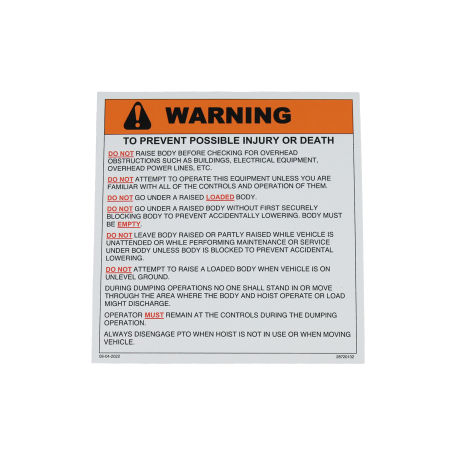 DECAL, POSSIBLE INJURY OR DEATH
