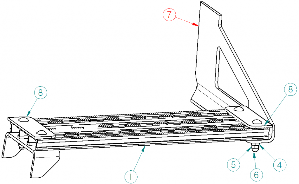 56004171, GRATING STEP FOR BULKHEAD MANDOOR, ALUMINUM 1/2 ROUND