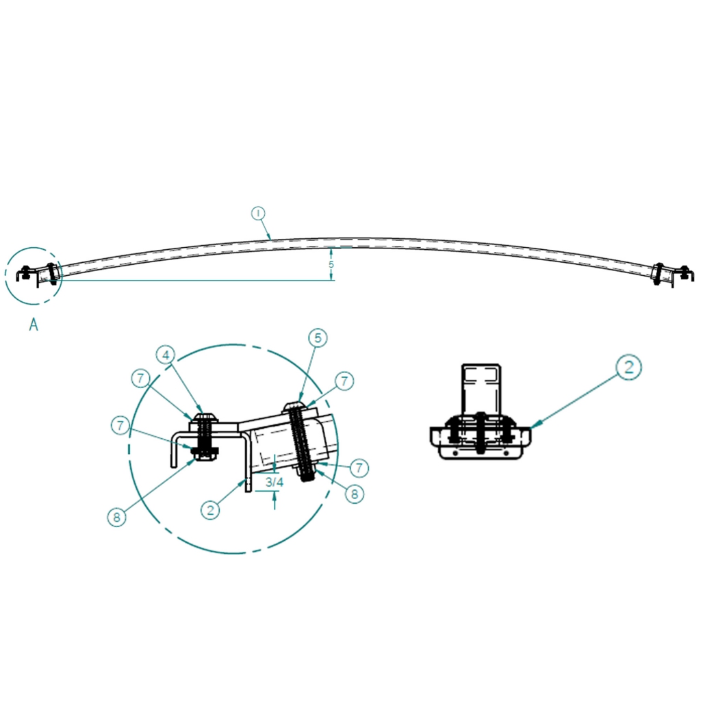 57011317-102, ARCHED CROSSTUBE ASSEMBLY, 6 RISE CHIPPER TRAILER, ALL ALUMINIUM