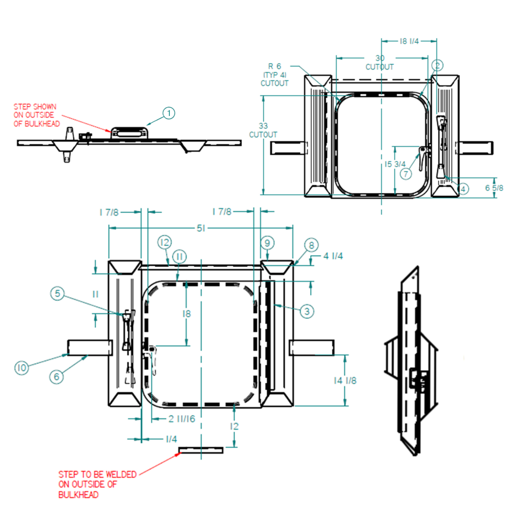 56001625, BULKHEAD DOOR ASSEMBLY, SHORT, CENTERED IN BULKHEAD