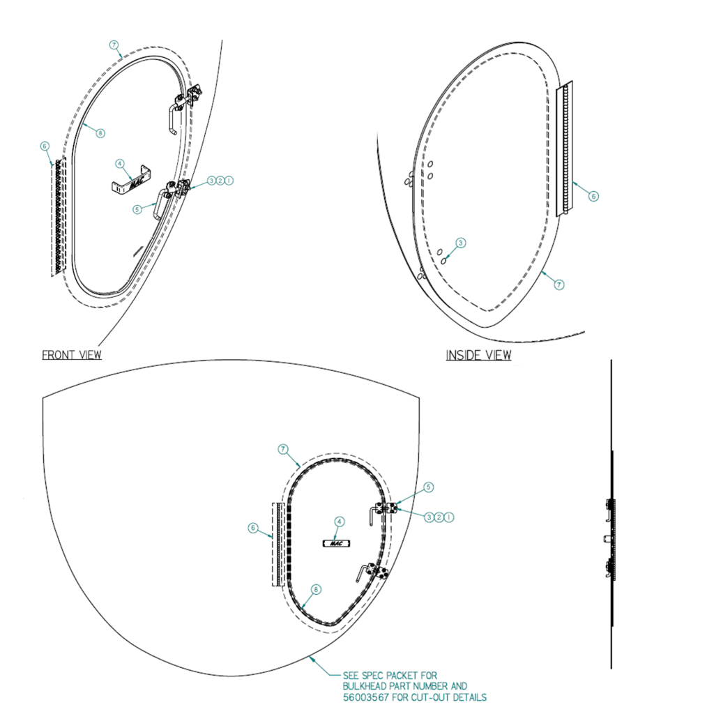 56003564, MAN DOOR ASSEMBLY, RADIUS BULKHEAD ALUMINUM HALF ROUND