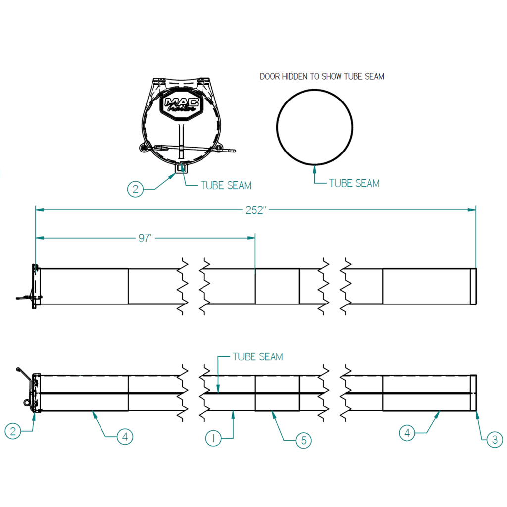 73457000-T49, HOSE TUBE ASSEMBLY, TOP HINGE, 8" X 21', 49" TANDEM