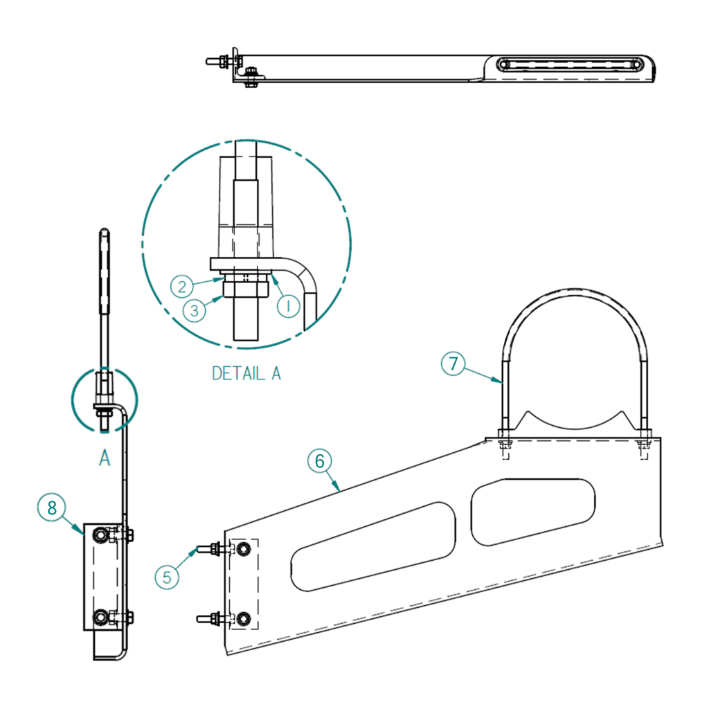 73456588-1, BRACKET ASSEMBLY, FRAME MOUNT, 8" HOSE TUBE, DS, BOLT-ON