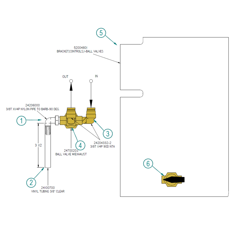 77001100, BALL VALVE ASSEMBLY W/ BRACKET