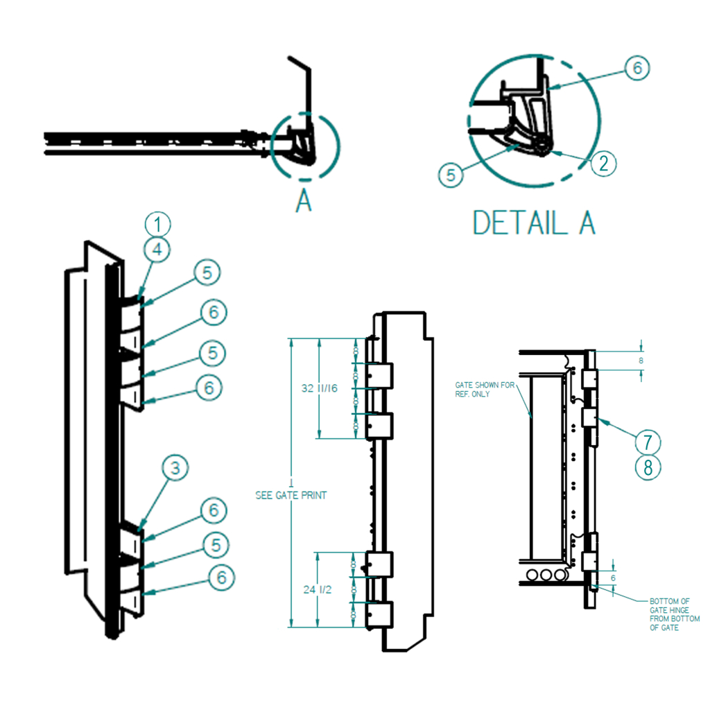 55003441, HINGE ASSEMBLY, SHEET & POST MOVING FLOOR TO SMOOTH SIDE GATE LATCH