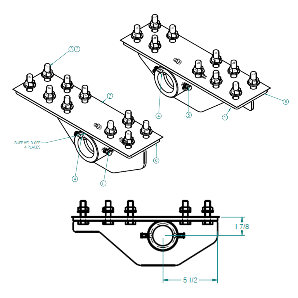 58000607-4, DUMP SHOE KIT, STRAIGHT TRUCK, Ø2"PIN, FITTINGS & HARDWARE, BUTT BUSHING