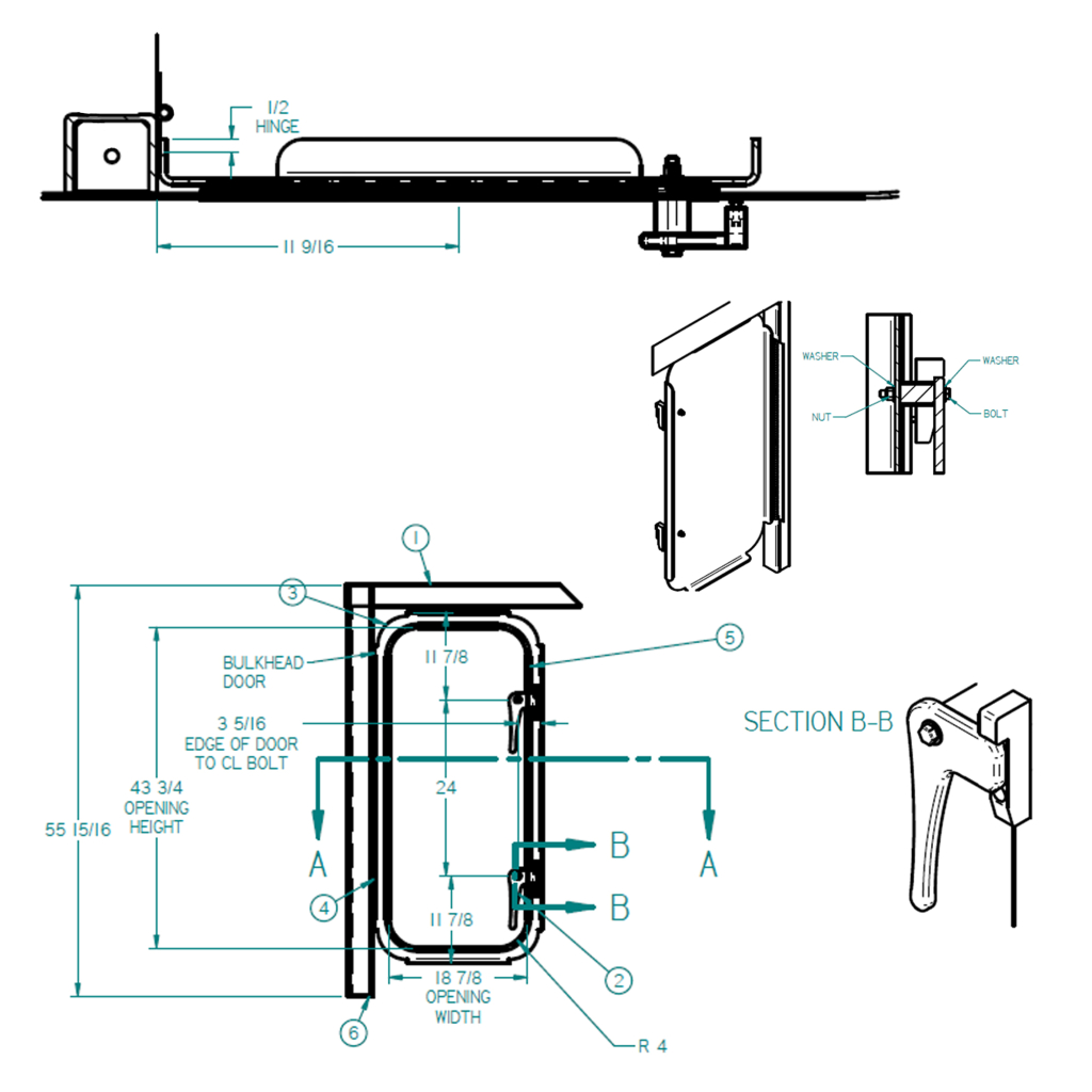 56003362-12, BULKHEAD DOOR ASSEMBLY D.S. 45° CORNER BH STYLE S&P